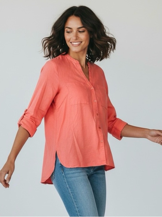 Nine West Tops - Nine West Coral Tunic Blouse Button-Up Top Lagenlook Linen Blend OfficeCore S